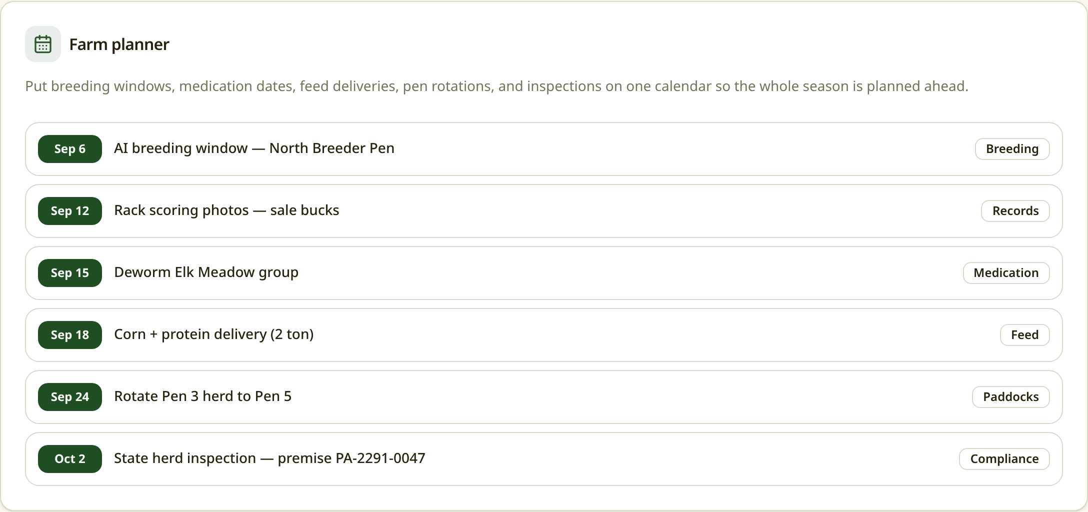 Farm planner screen in Deer Farmers Friend